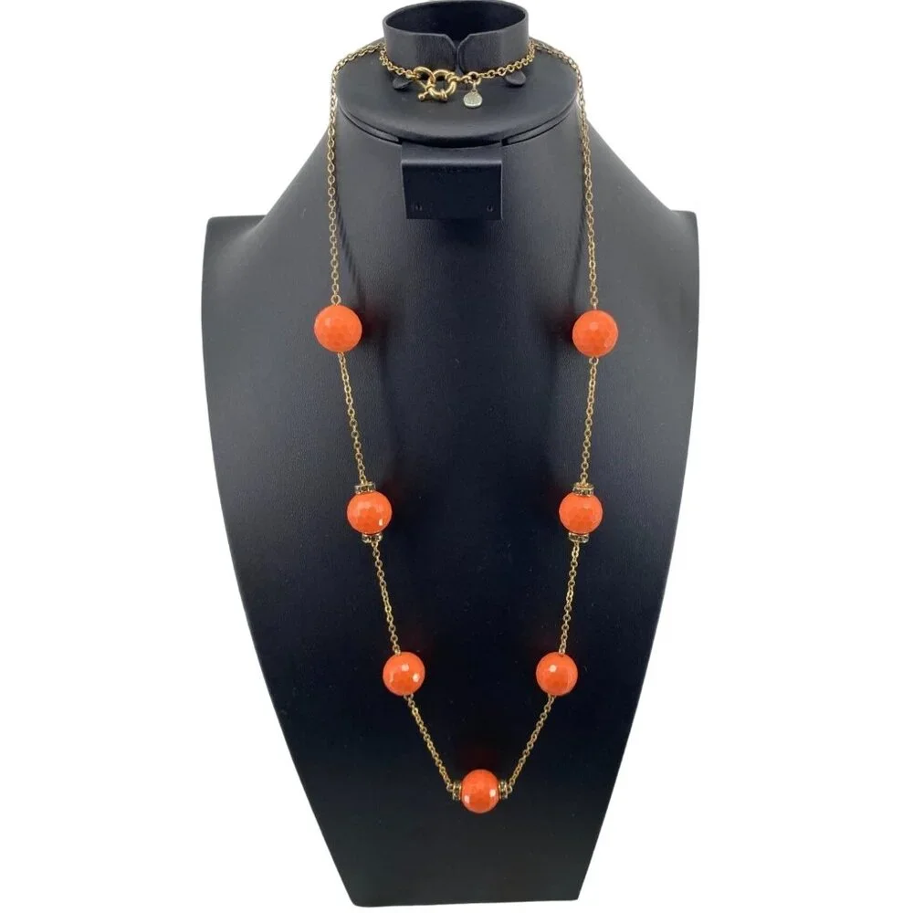 J. Crew Long Chain Faceted Rondelle Rhinestone Station Necklace‎ Peach Fizz